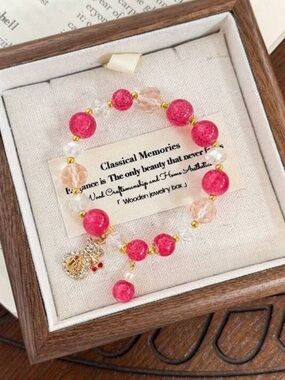 Pink Beaded Charm Bracelet - Women's Jewelry